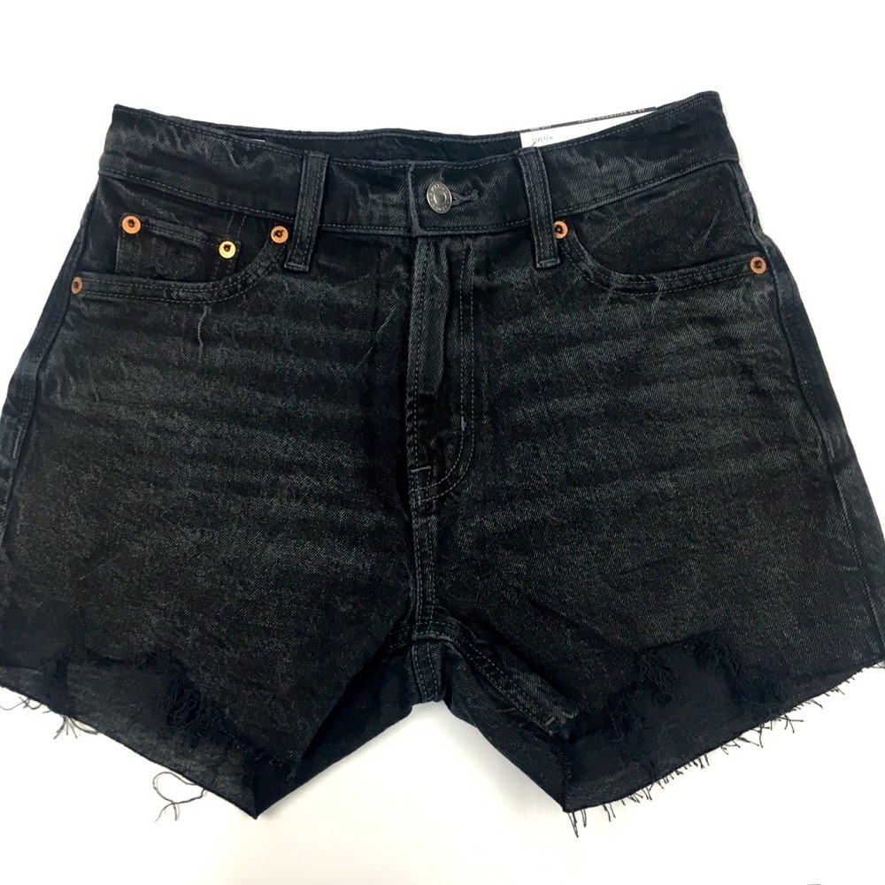 American Eagle Stretch Raw Hem Ex-Boyfriend Shorts 23 Black Low Rise Denim